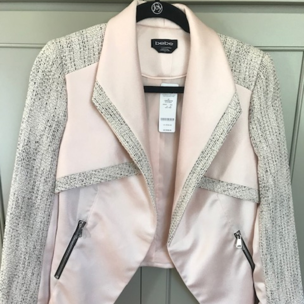 NWT Bebe Hi Lo Front With Tweed Sleeves Jacket